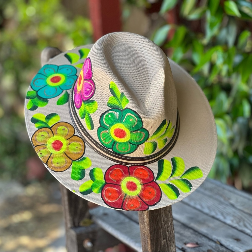 MEXICAN Artisan Hand painted Panama fedora sun hat|med/sm - Picture 6 of 9